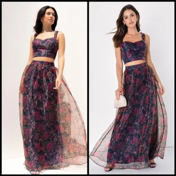 Lulus Dresses & Skirts - Lulus Exceptional Event Navy Blue Two-Piece Floral Maxi Dress
